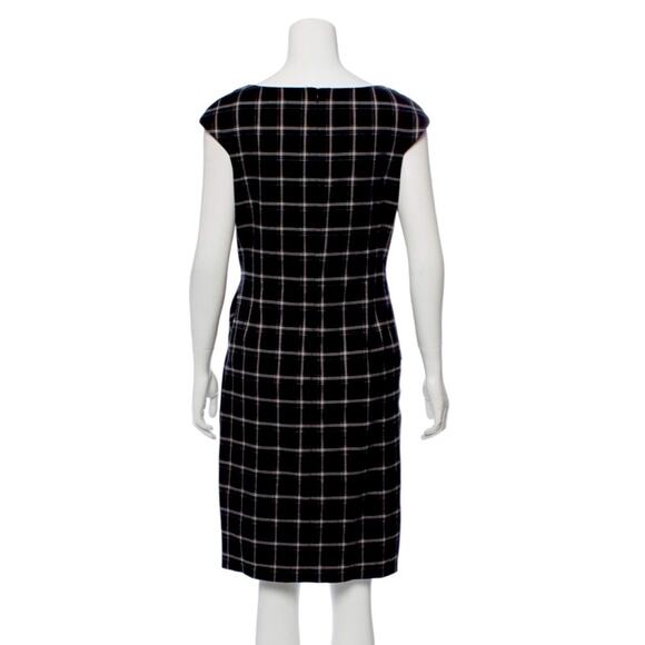David Meister Black Plaid Cap Sleeve Sheath Dress 8 M Scoop Neck Career Work - Picture 5 of 11